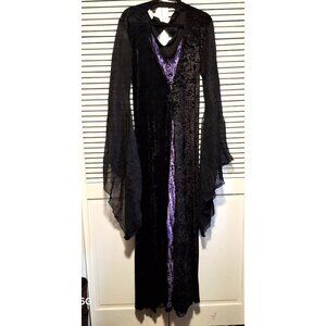 Fun World Womens Black And Purple Velvet Gothic Costume Dress With Sheer Bell Sl